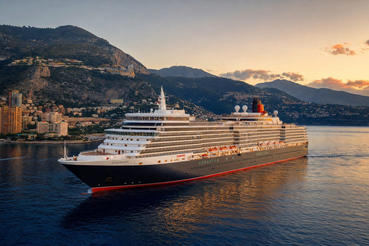 Queen Elizabeth — Cunard Art Deco cruise ship in the Mediterranean